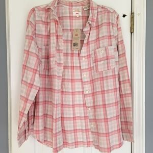 Levi's Pink Plaid Button Up Boyfriend Flannel Size L